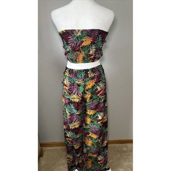 RR Hawaii Beachwear Tropical Tube Top Wide Leg Open Pant Set Size S/M Vacation - Picture 6 of 11